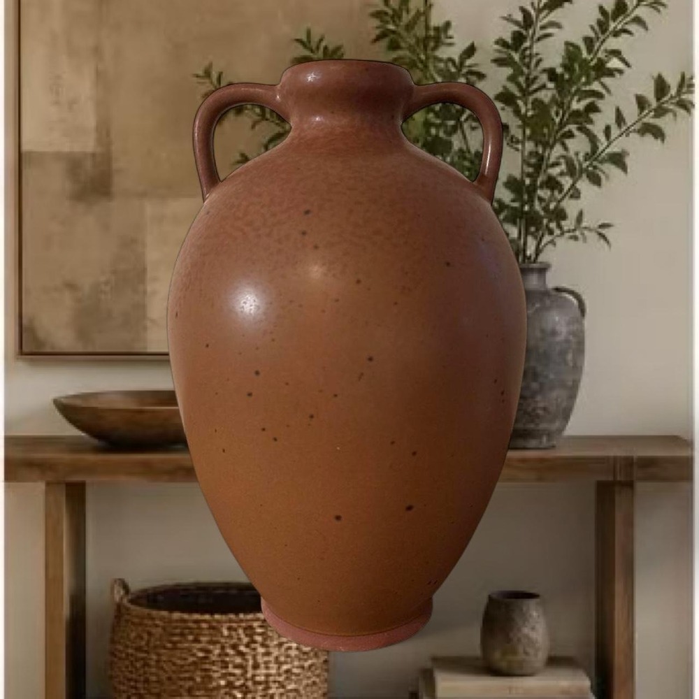 11" Terracotta vase with speckles and handles